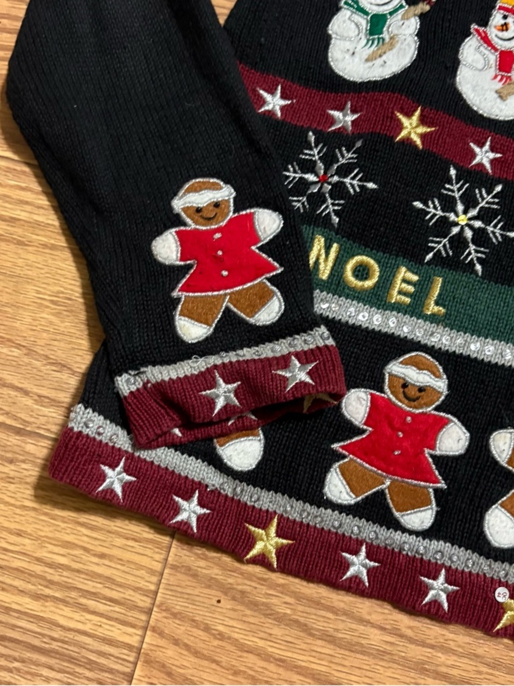 Vintage Christmas Embroidered Beaded Gingerbread Snowman Grannycore Sweater S - Picture 4 of 9